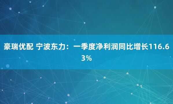 豪瑞优配 宁波东力：一季度净利润同比增长116.63%